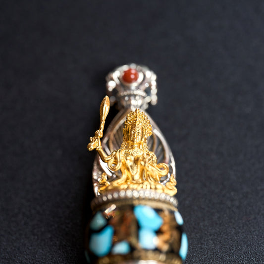 Tibetan Silver Manjushri Carved Pendant