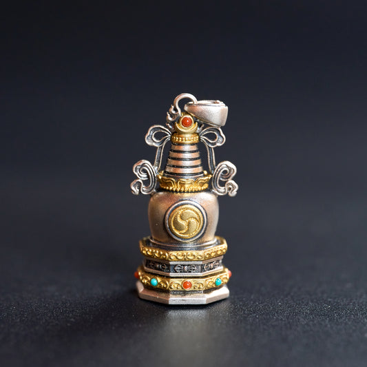 Tibetan silver stupa pendant