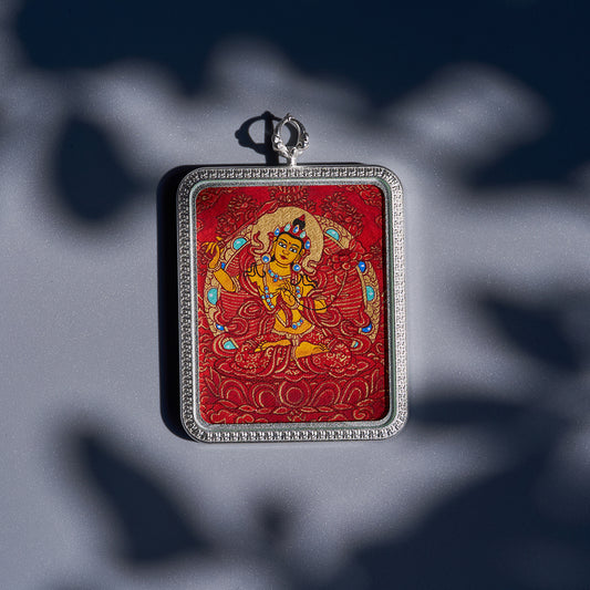 Red Thangka of Manjushri | Sublime Wisdom of Prajna · Unhindered Eloquence