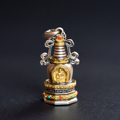 Tibetan silver stupa pendant